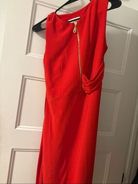 Joseph Ribkoff Red Mini Dress with Gold Zip Accent